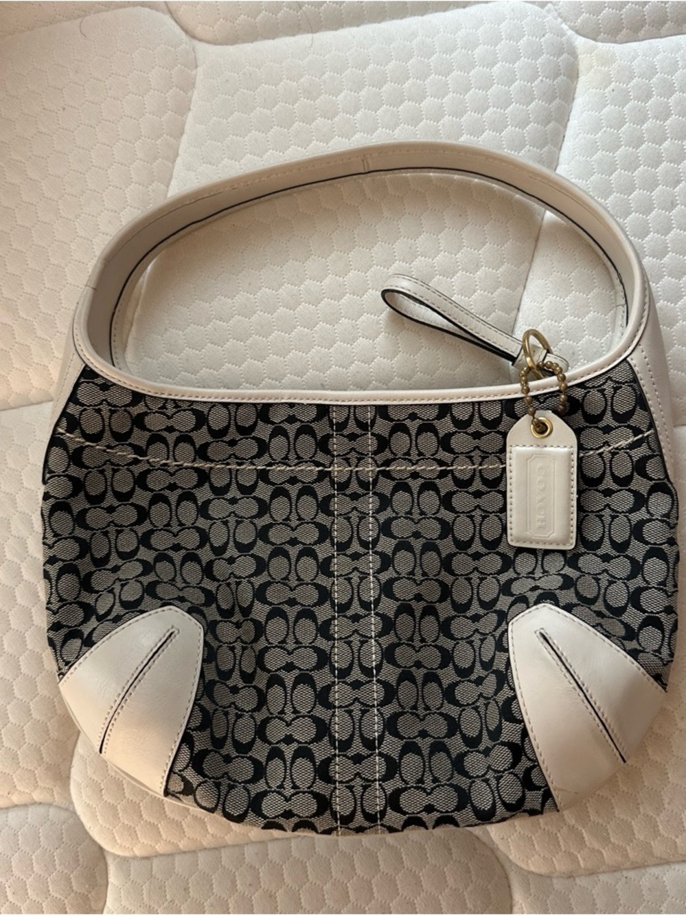 Coach Black and White Signature Hobo Shoulder Bag
